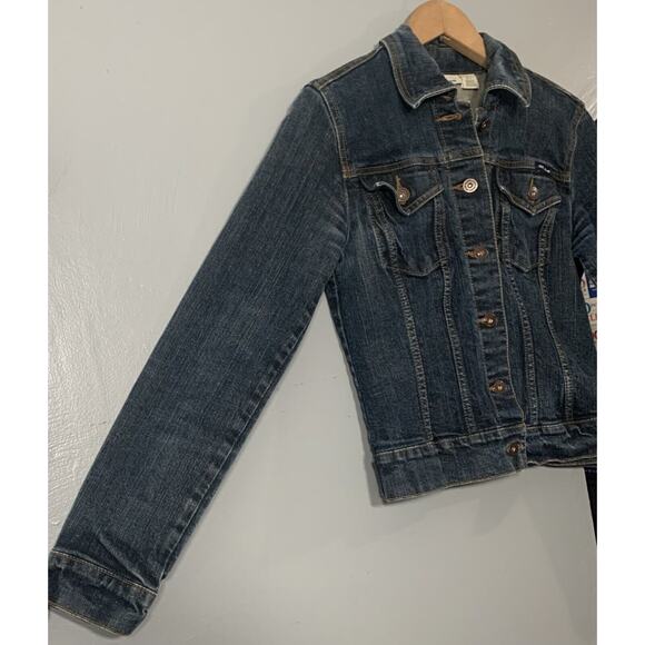 DKNY Size Small Stretch Denim Jacket Blue Jean Coat Cropped Trucker Western - Picture 2 of 8
